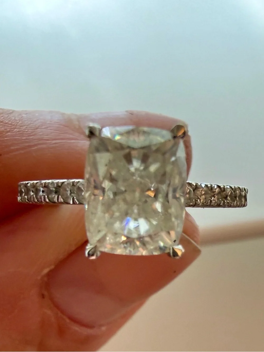 Elongated Cushion Cut 2.5 ct Moissanite Cathedral Setting Ring White Gold